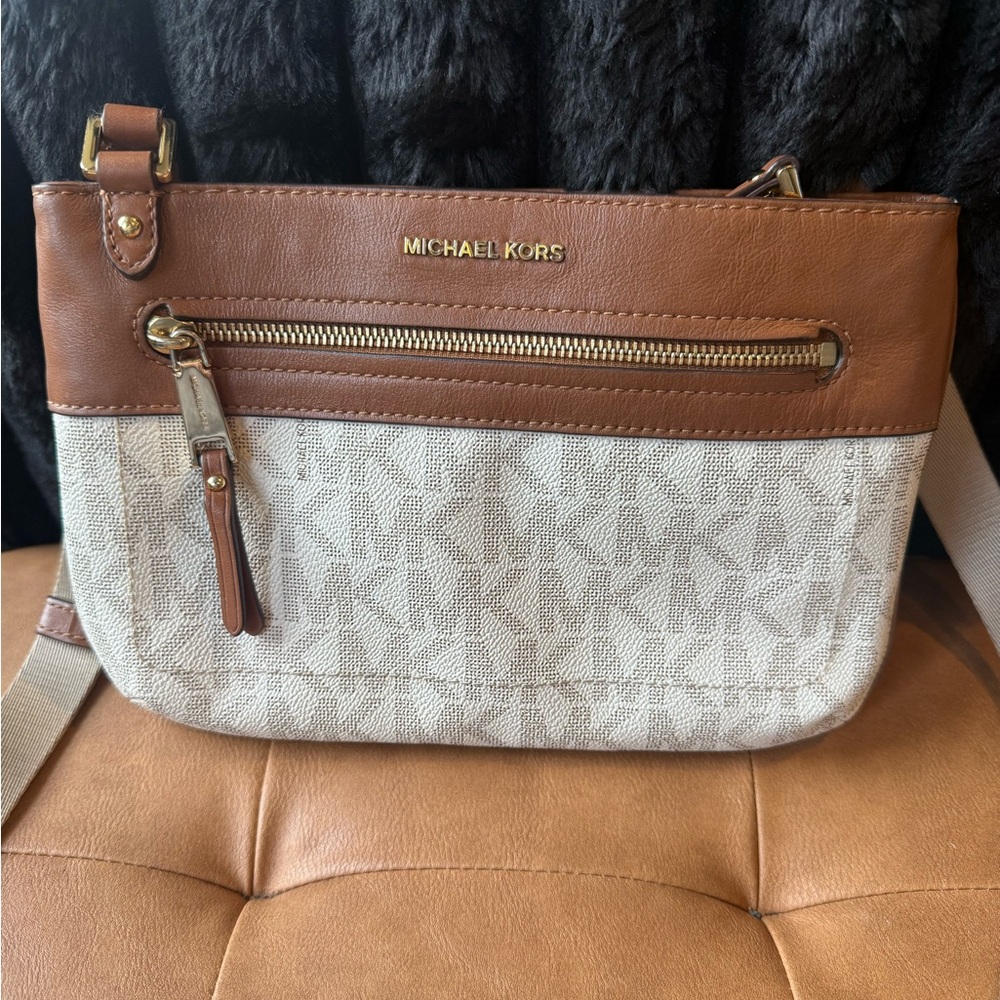 Michael Kors Tan and Cream Crossbody Bag